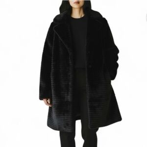 Jason Wu Women's Ribbed Black Faux Fur Coat - Size XL
